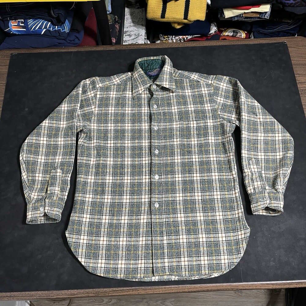 Vintage Pendleton Flannel Large Dagger Collar Board Shirt Wool 70s Shadow Plaid